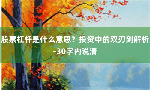 股票杠杆是什么意思？投资中的双刃剑解析-30字内说清